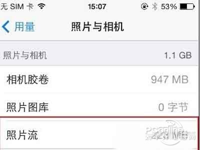4.就可以看到照片流占用的空間 4.就可以看到照片流占用的空間