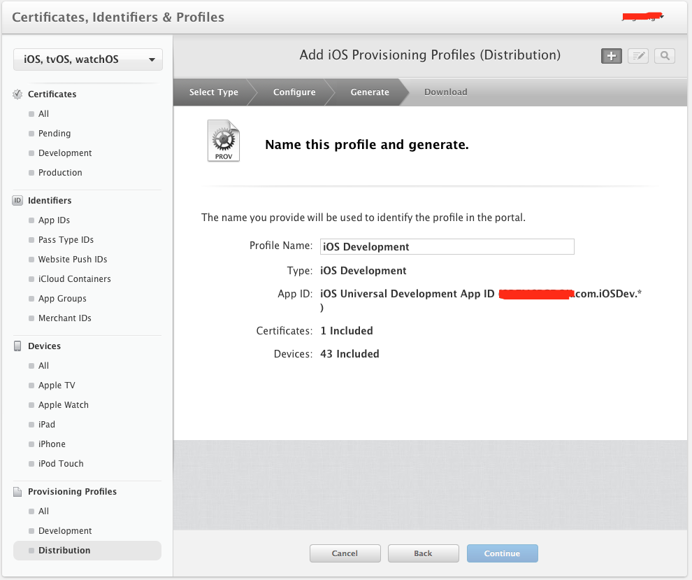 \ Name this profile and generate