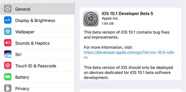 iOS10.1 Beta5怎麼升級 iOS10.1 Beta5升級攻略附描述文件下載