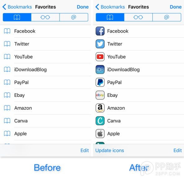 iOS9.3.3越獄插件讓Safari書簽顯示網站圖標